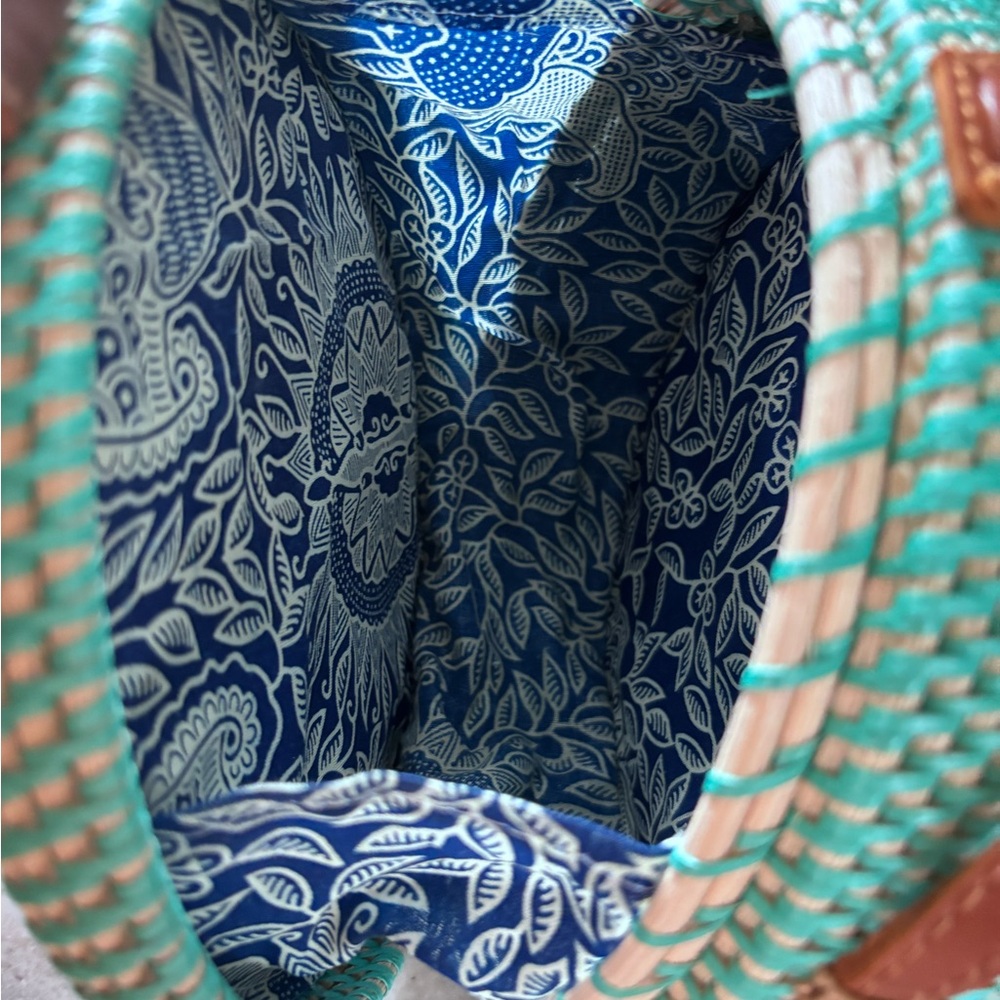 CARLA 8” RATTAN BAG | TURQUOISE REAL RATTAN BAG MADE IN BALI - Picture 3 of 6